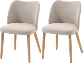 Conjunto de 2 Cadeiras de Jantar, 52 x 46 x 76 cm, Encosto Curvo, Creme