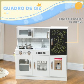 AIYAPLAY Cozinha de Brincar para Crianças Cozinha Infantil de Madeira com Acessórios Máquina de Gelo e Ardósia 83,8x26,8x81 cm Branco