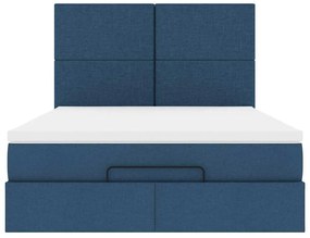 Estrutura de cama otomana com colchão tecido azul 140x200cm