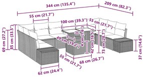 Sofá de Jardim 11 Peças com Almofadas Cinzas de Rattan Sintético