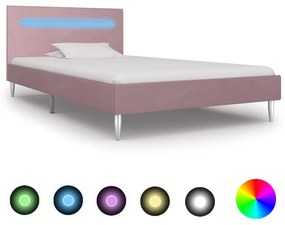 vidaXL Estrutura de cama com LED 90x200 cm tecido cor-de-rosa