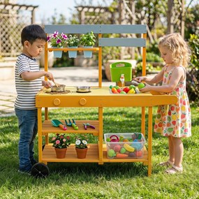 Cozinha de Brincar Infantil, 92 x 41 x 98 cm, Com Lava-Loiça e Vasos, Amarelo