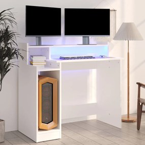 805552 vidaXL Secretária com luzes LED 97x45x90cm madeira processada branco