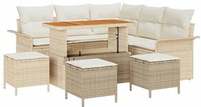 Conjunto de Sofá de Jardim com 9 Peças , Almofadas Beje, Rattan Sintét