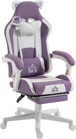 HOMCOM Cadeira Gamer Ergonômica com Orelhas de Gato, Apoio para Pés, Suporte Lombar e Cervical, Roxa | Aosom Portugal