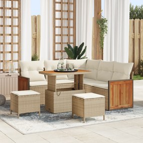 Conjunto de Sofá de Jardim vidaXL de 8 peças com Almofadas Bege Rattan Acácia