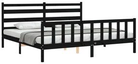 Estrutura de cama com cabeceira 200x200 cm madeira maciça preto