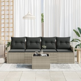 Conjunto de Sofá Jardim vidaXL de 5 Peças com Almofadas Cinzento Claro