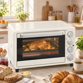Forno Elétrico de Bancada 32 L 1600 W com 3 Modos de Calor Temporizador e Temperatura Regulável 52,2x38,1x33,5 cm Creme