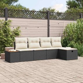 vidaXL Conjunto de Sofá de Jardim 5 Peças com Almofadas Pretas em Rattan Sintético.