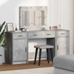Conjunto de 3 Peças de Mesa de Maquiagem com LEDs em Madeira de Engenharia Cinza Betão