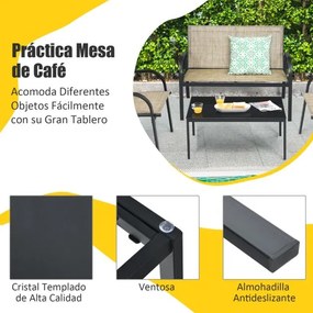 Conjunto jardim de mesa de centro, cadeirão e banco para mobiliário Mesa de jardim em ferro e rede Mesa de centro para terraço exterior Castanho