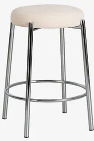 Banqueta Alta Estofada E Em Ferro Zantria ↑65 Cm & Chenille Beige Creme - Sklum
