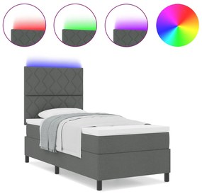 Cama Box Spring com Colchão &amp; Luz LED Cinza Escura 90x200 cm Tecido