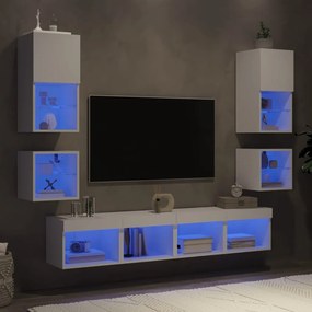 vidaXL 8pcs móveis de parede p/ TV c/ LEDs derivados de madeira branco