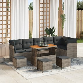 Conjunto de Sofá de Jardim vidaXL com 10 Peças e Cushions Cinza Rattan