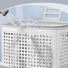 Cesto de roupa suja em plástico, cesto de 75 L, 42,5 x 33 x 57 cm branco-cinzento