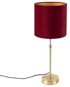 Candeeiro de mesa dourado/latão com abajur de veludo vermelho 25 cm - Parte Clássico / Antigo