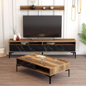 Conjunto de Mobiliário de Sala de Estar Istanbul – Nogueira e Preto –
