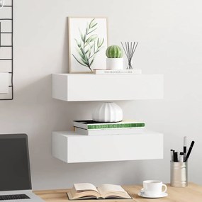 Prateleiras de parede com gavetas 2pcs MDF 40x23,5x10 cm branco