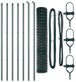 Cerca Euro com 7 Postes 1.6x10 m Aço Galvanizado Verde