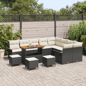 Conjunto de Sofá de Jardim com 13 Peças com Almofadas Preto Vime Acáci