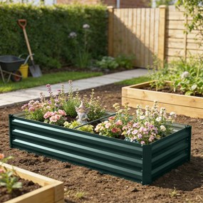 Floreira retangular para horta 150 x 70 x 30 cm,, em aço galvanizado, com rebordo de segurança e fundo aberto, verde