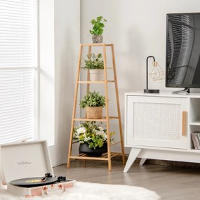 Suporte Plantas de Bambu com 4 Níveis Prateleira em Escada para Sala de Estar ao Ar Livre 37 x 34 x 99 cm Natural