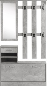 Móvel Cabide de Entrada de 3 Peças Armário de Entrada com Cabide Espelho Sapateira e Gaveta 90x10x102 cm Cinza
