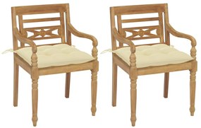 Cadeiras Batávia c/ almofadões branco nata 2 pcs teca maciça