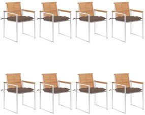 Cadeiras de jardim 8 pcs c/ almofadões madeira de teca maciça
