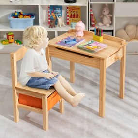 Conjunto de mesa e cadeira para crianças de estudo e brincar com gaveta de arrumação Natural