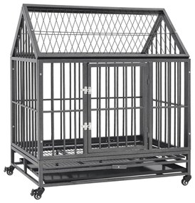 vidaXL Jaula para cães com rodas e telhado aço 92x62x106 cm