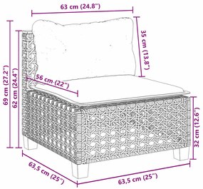 7 pcs conjunto de sofás p/ jardim com almofadões vime PE bege