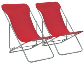 Cadeiras de praia dobráveis 2 pcs aço e tecido oxford vermelho
