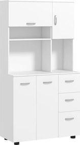 HOMCOM Armário de Cozinha Multi-Arrumação 4 Portas 3 Gavetas Prateleira Grande Tampo 89x39,5x168 cm Branco | Aosom Portugal