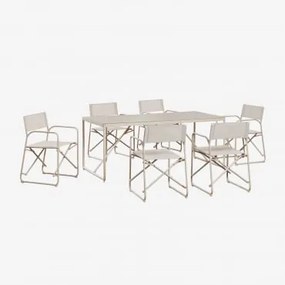 Conjunto De Mesa Retangular 185x85 Cm E 6 Cadeiras De Diretor Dobráveis Em Aço Melida Tapioca Bege - Sklum
