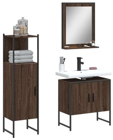 vidaXL 3 pcs conjunto móveis WC derivados de madeira carvalho castanho
