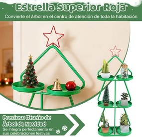 Suporte para plantas em forma arvore Natal 44 x 22,5 x 109,5 de 3 níveis em forma de árvore Estrela vermelha superior e estrutura metálica verde