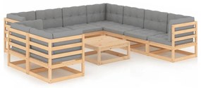 10 pcs conjunto lounge de jardim c/ almofadões pinho maciço