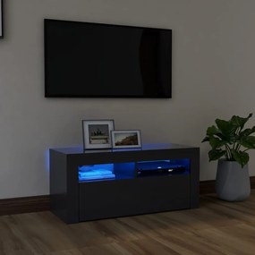 vidaXL Móvel de TV com luzes LED 90x35x40 cm cinzento
