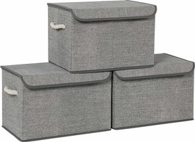 conjunto de 3 Caixas arrumação : 38 x 25 x 25 cm de tecido com tampa cinzentas
