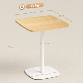 Mesa de Refeição Pequena Mesa de Cozinha Quadrada para 2 Pessoas Base Quadrada em Aço 60x60x75 cm Madeira e Branco