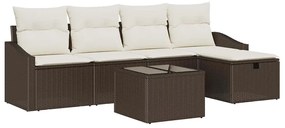 Conjunto de Sofá de Jardim com 6 Peças e Almofadas Marrom em Rattan Si