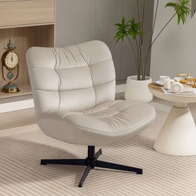 Poltrona giratória de sala, cadeira estofada em chenille sem braços, assento e encosto largos, 70 x 80 x 82 cm, creme