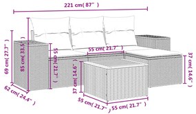 5 pcs conjunto sofás de jardim com almofadões vime PE preto