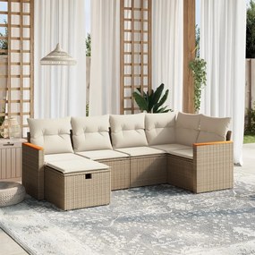 vidaXL 6 pcs conjunto de sofás p/ jardim com almofadões vime PE bege