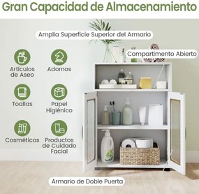 Armário para casa de banho 60 x 30 x 83 cm com 2 portas e estante ajustável de 3 níveis e Compartimento aberto branco