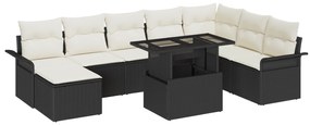 Conjunto de Sofás para Jardim vidaXL 9 Peças com Almofadas Preto Ratta