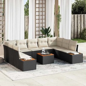 Conjunto de Sofá de Jardim 6 Peças com Almofadas Preto Rattan de Polietileno Acácia
